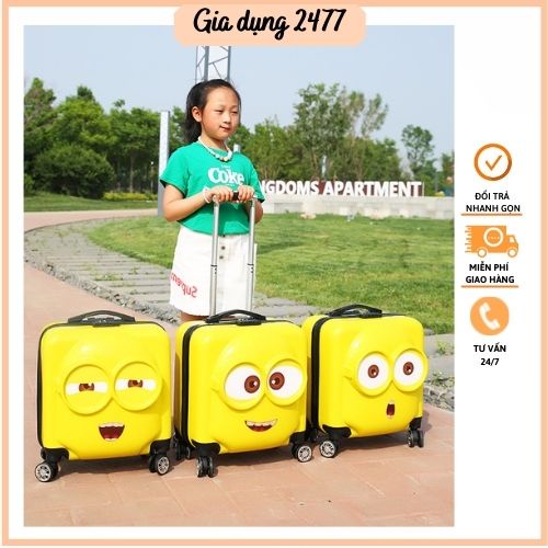 Vali du lịch cho bé Vali kéo minion hoạt hình 3D 18 inch màu vàng mắt to dễ thương cho bé trai, bé gái