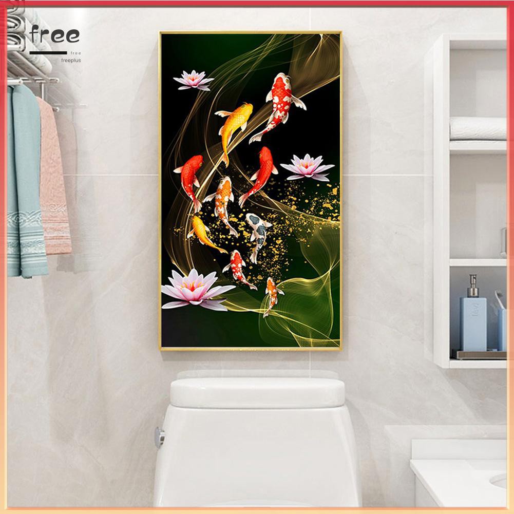 Bộ tranh đính đá hình cá koi và hoa sen DIY kích thước 45x85cm