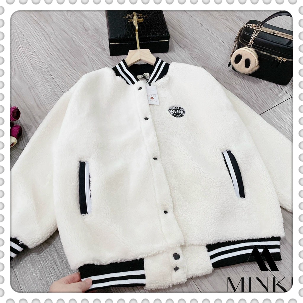 🌸 ÁO BOMBER LÔNG CAO CẤP MÙA ĐÔNG - CHẤT LIỆU LÔNG MỀM MỊN - MÀU TRẮNG PHỐI ĐEN - HÀNG SIÊU CẤP | BigBuy360 - bigbuy360.vn