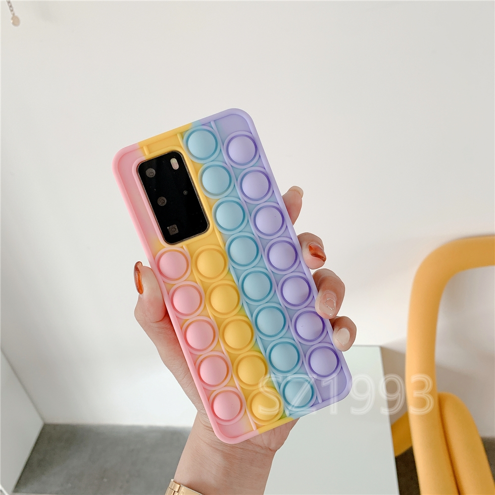 Pop It Fashion Stress Reliever Rainbow Beans Soft Silicone Phone Case Cover for Vivo Y12s Y20 Y20i Y20s Y50 Y30 Y30i V20Pro V20SE Y70s X50 Y19 S1 Y17 Y15 Y12 Y11 V11 V11Pro V11i V5lite V5 V5Plus V9 Y85 Y81 Y81i Y91C Y55