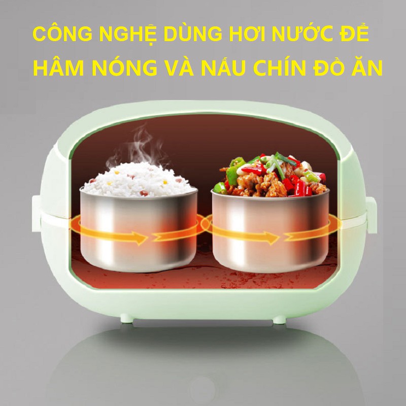 Hộp cơm cắm điện hâm nóng thức ăn , Nồi cơm điện mini hộp cơm điện văn phòng đa chức năng ruột inox vt186