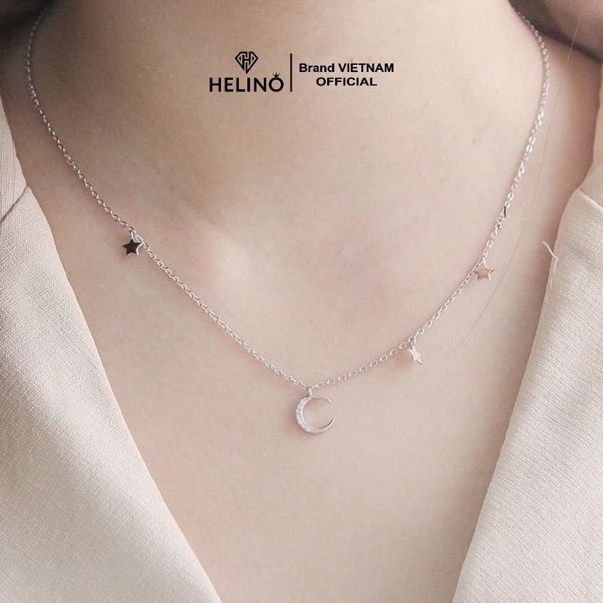Dây chuyền bạc nữ HELINO trăng sao đính đá lấp lánh, trang sức phụ kiện thời trang tinh tế C07