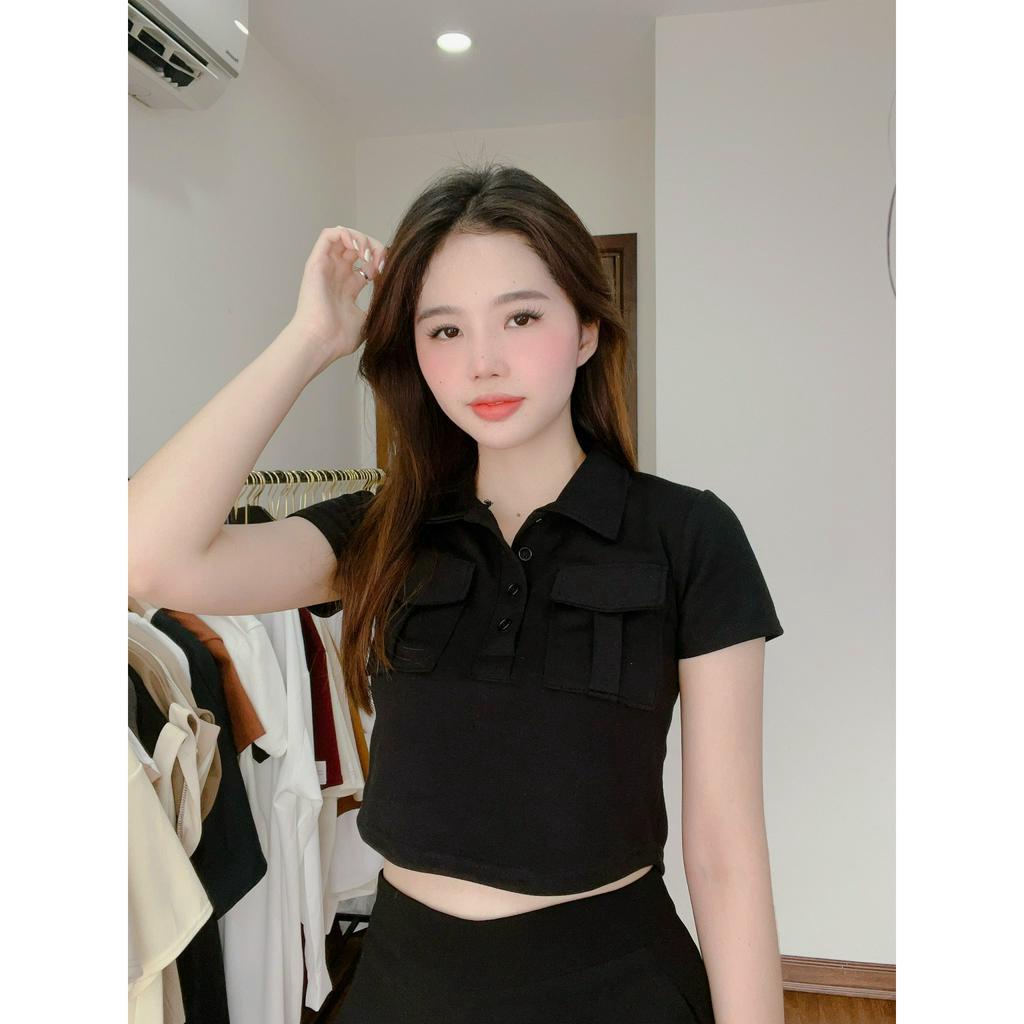 Áo Croptop Túi Hộp Nữ, Áo Hè Chất Cotton Mềm Mịn Tôn Dáng