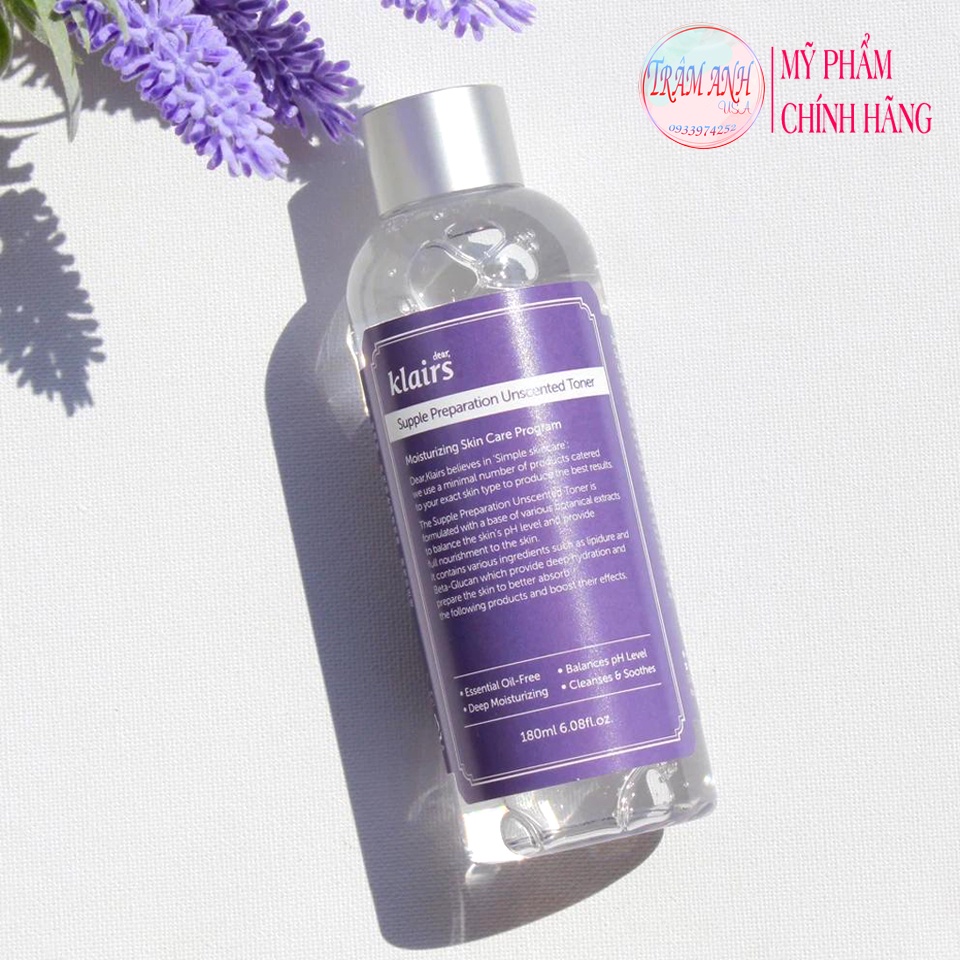 Nước Hoa Hồng Không Mùi Dành Cho Da Nhạy Cảm Klairs Supple Preparation Unscented Toner 180ml