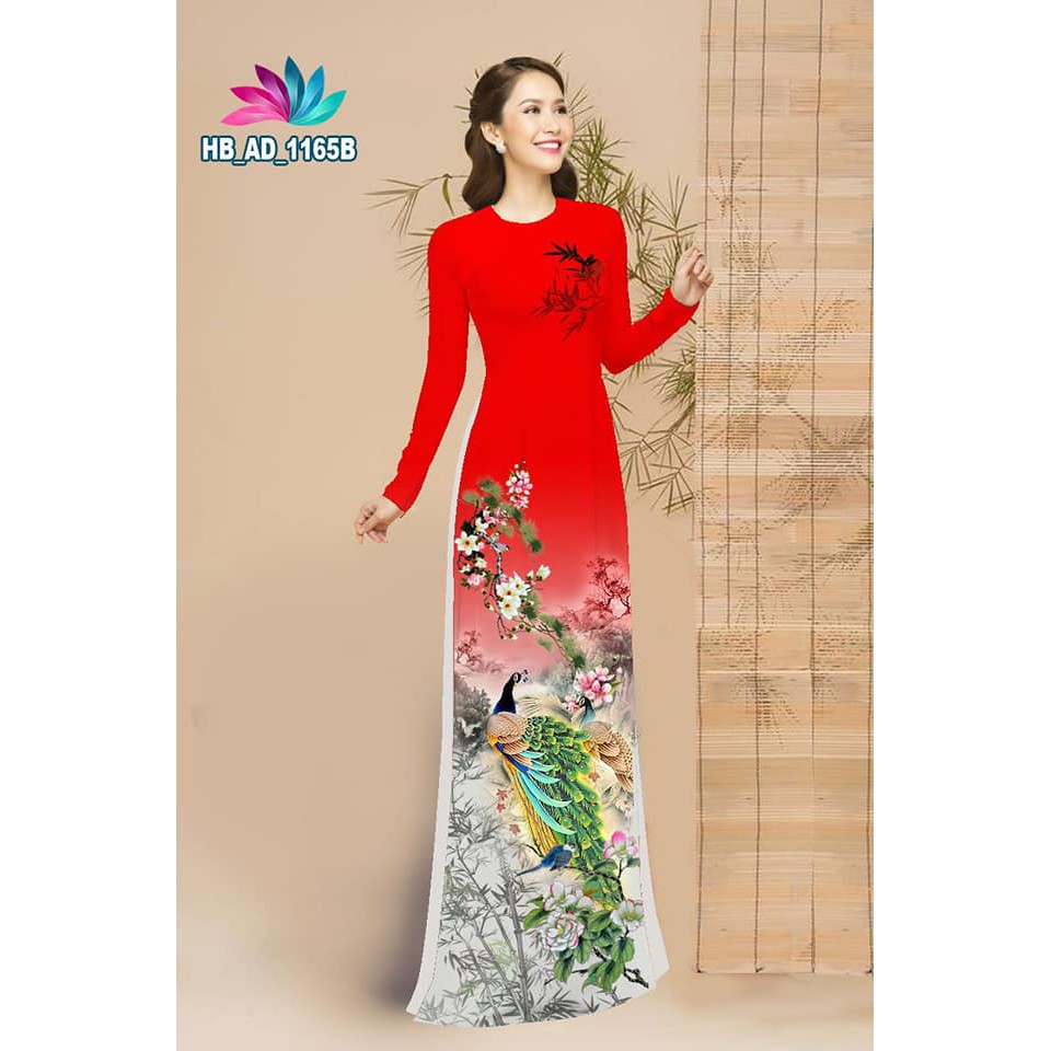 Áo dài nữ màu đỏ hình in 4d