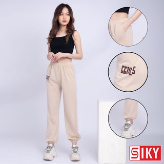 Quần jogger nữ dáng thụng, chất liệu nhung nỉ họa tiết - SIKY HX09