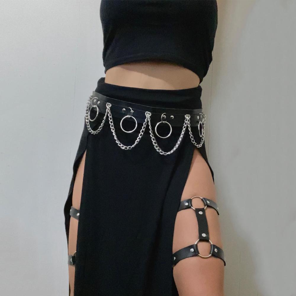 Dây Nịt Đùi Bằng Da Co Giãn 2 Hàng Nhiều Màu Sắc Có Thể Điều Chỉnh Phong Cách Gothic