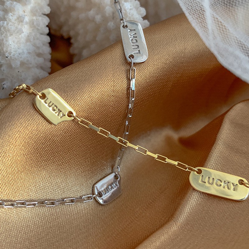 vòng cổ Mạ Bạc 925 Mặt Chữ May Mắn Cho Nữ
