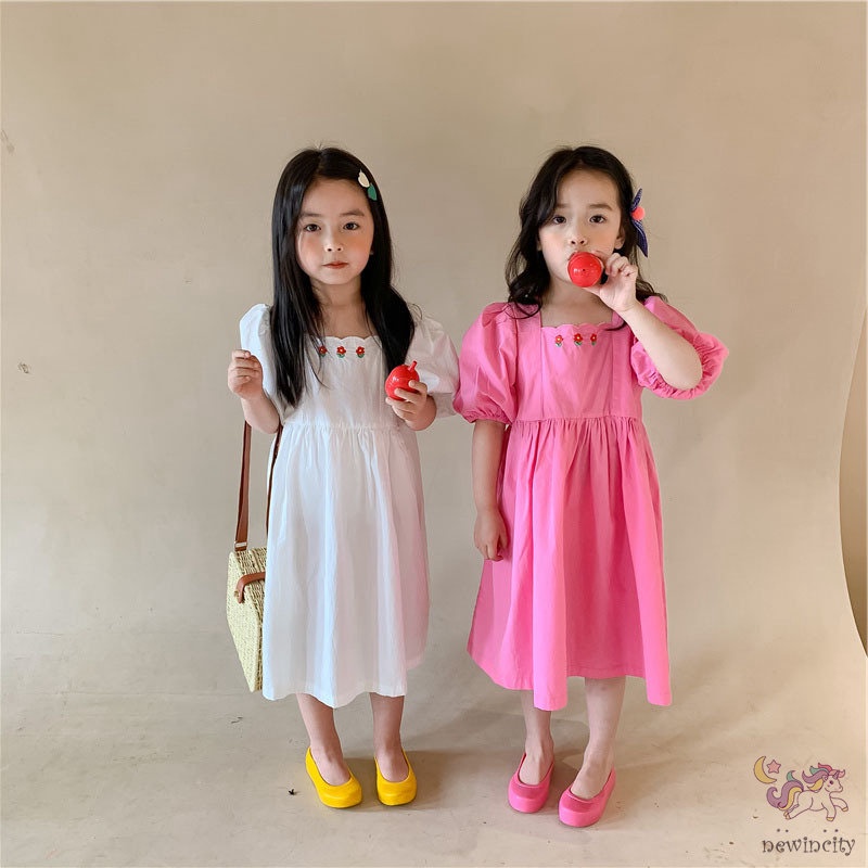 Đầm Công Chúa Tay Phồng Thêu Họa Tiết Thời Trang Hàn Quốc Cho Bé Gái