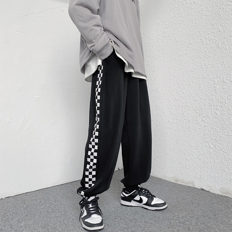 Quần dài ống rộng họa tiết kẻ ô vuông phong cách Hàn Quốc thời trang thường ngày cho nam