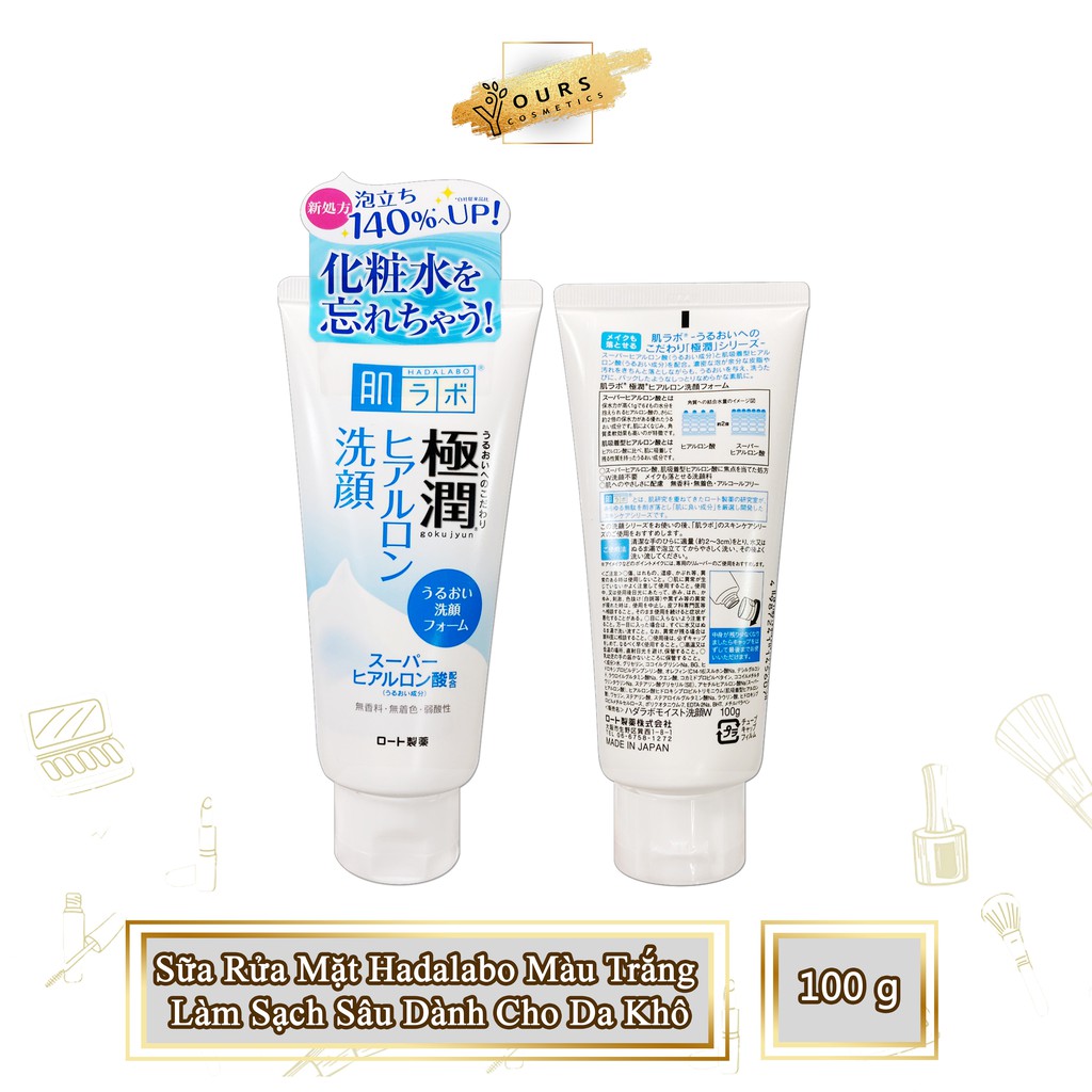 [Auth Nhật] Sữa Rửa Mặt Hada Labo Dưỡng Ẩm Làm Sạch Sâu Gokujyun Face Wash Màu Trắng Dành Cho Da Khô 100gr