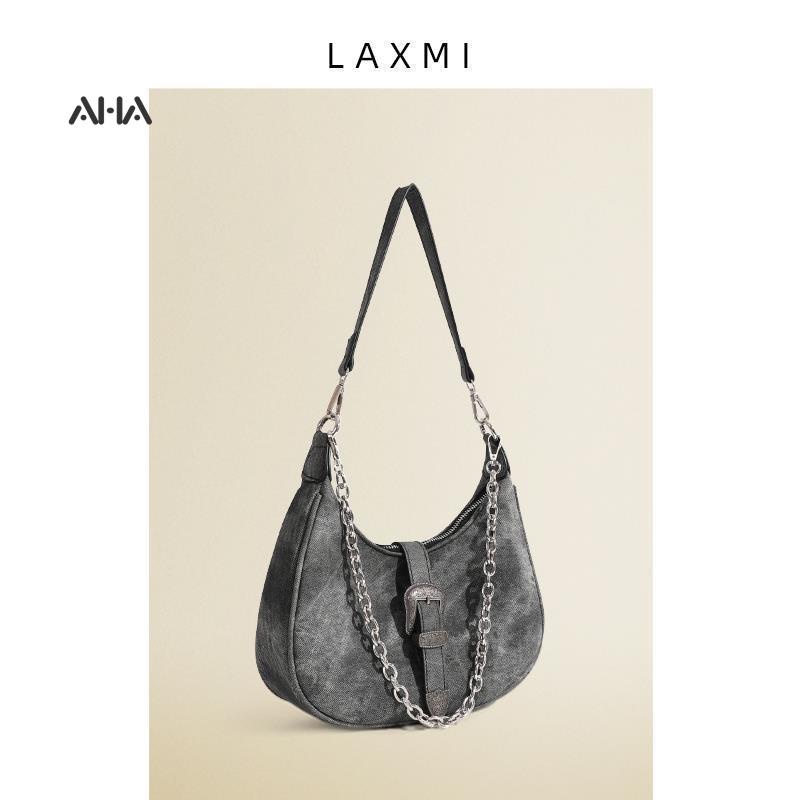 Túi xách AHA OFFICIAL đeo vai vải canvas phối dây da và sợi xích thời trang dành cho nữ