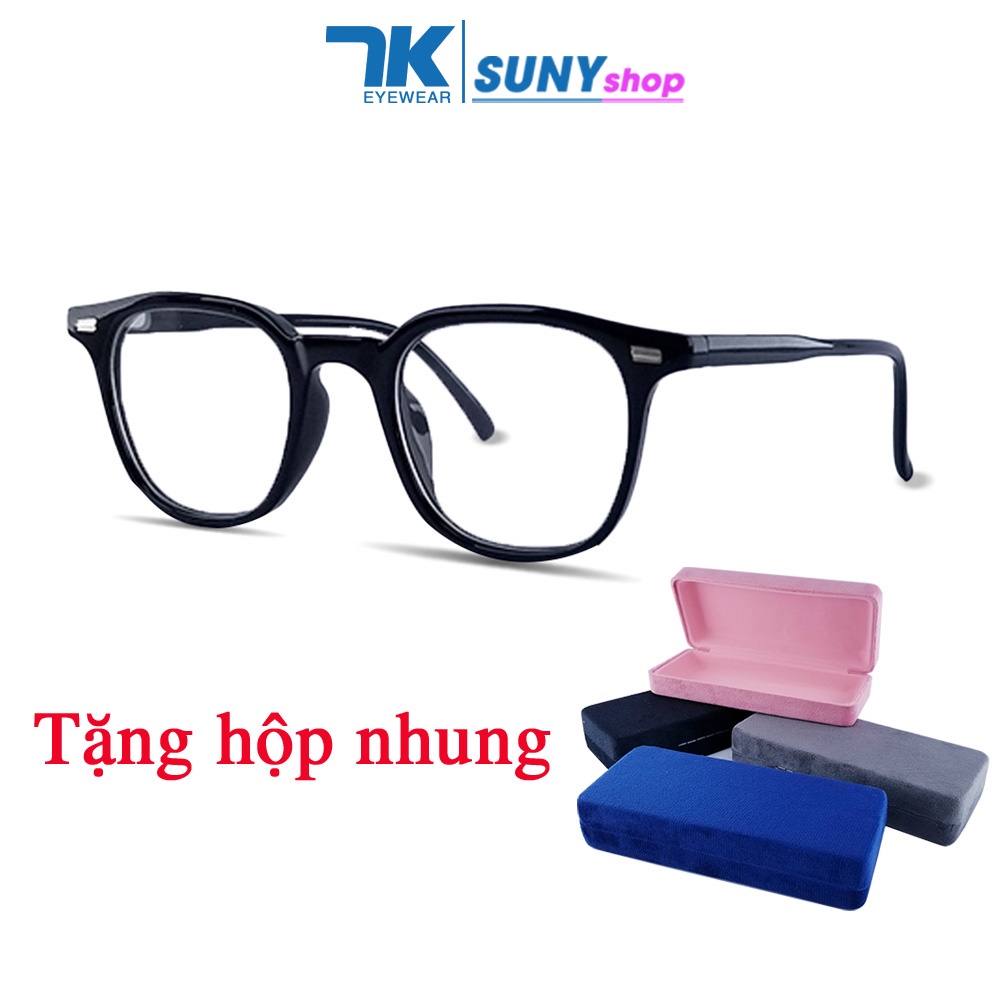 Gọng kính cận nữ, nam mắt chữ nhật oval 7k3589 màu đen, ghi xám. Tròng 0 độ giả cận có sẵn chống ánh sáng xanh, tia UV