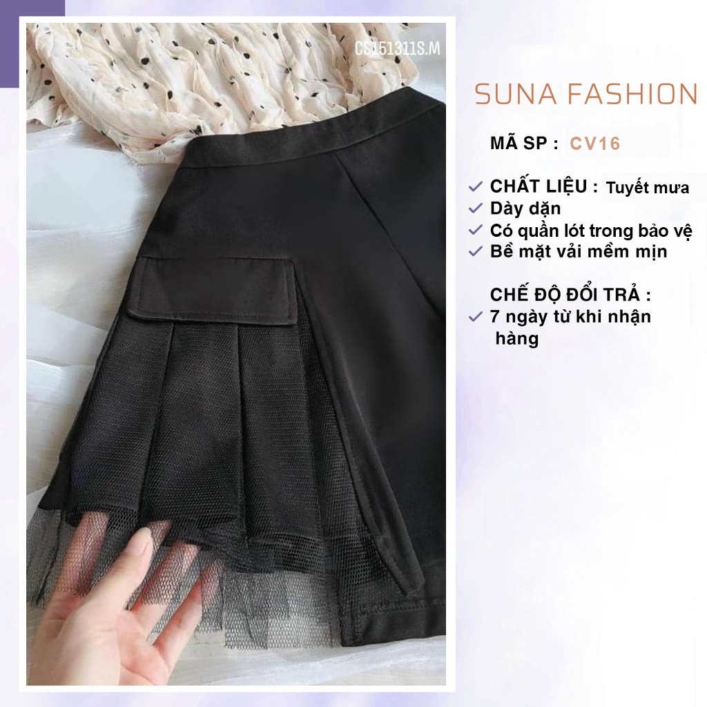 Chân váy ngắn xếp ly phối lưới, Chân váy xếp ly nữ chất tuyết mưa SUNA FASHION