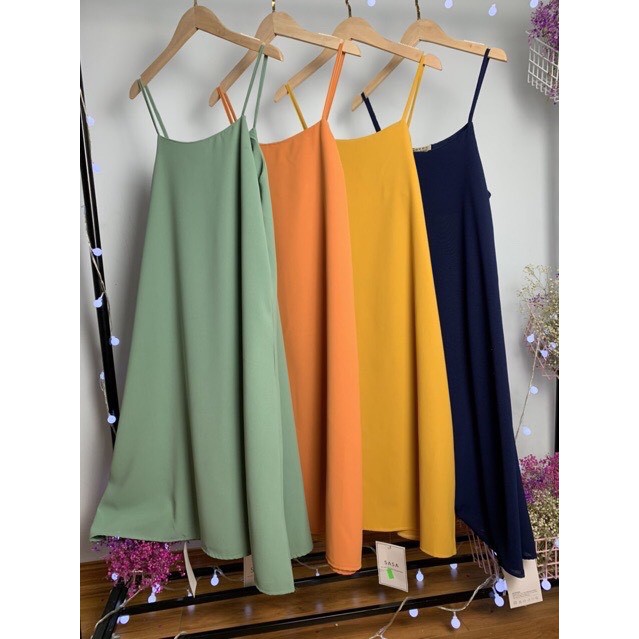 Váy suông đũi lụa hai dây dáng maxi freesize sẵn 4 màu - Váy đầm nữ hai dây dáng dài phom suông rộng giá cực rẻ. C155