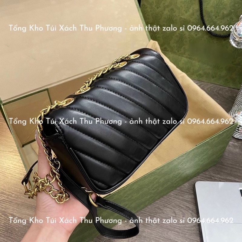 Túi G gân chéo da mềm size 22 đính logo vàng nổi đựng được nhiều đồ (hàng loại 1 - cam kết chuẩn hình)