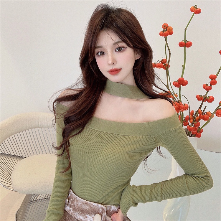Áo Sweater Dệt Kim Trễ Vai Dáng Ôm Hở Lưng Thời Trang 2022 Cho Nữ