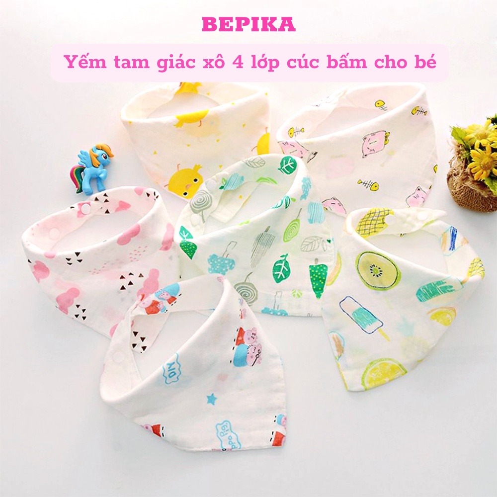 Yếm tam giác xô BEPIKA cúc bấm 4 lớp in hình dễ thương cho bé trai bé gái 1 yếm