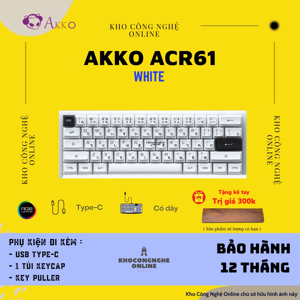 [Mã 33ELSALE hoàn 7% đơn 300K] Bàn phím cơ AKKO ACR61 white (Hotswap / RGB / AKKO CS sw Jelly Pink)