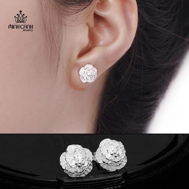 Bông Tai Bạc Hình Hoa Hồng - Minh Canh Jewelry