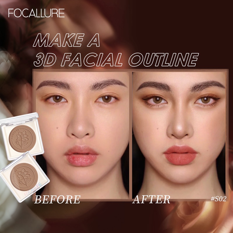 FOCALLURE 3 Colors Matte Brown Bronzer Contouring For Face Soft Powder Texture Easy to Blend Professional Women’s Cosmetics