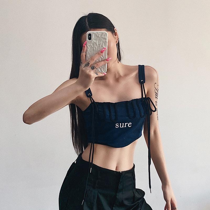COZOK Áo Tank Top Không Tay Với Họa Tiết In Bảng Chữ Cái Tương Phản