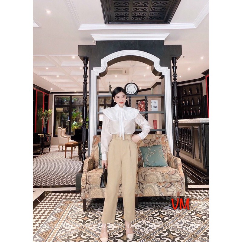 Áo sơmi tơ cổ sen 2 lớp