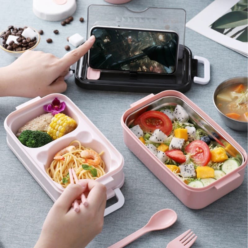 Hộp Cơm Trưa 2 Tầng Kèm Đũa Muỗng Nĩa 1050ml