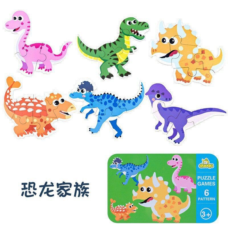 Bộ ghép hình 3-6 chi tiết/6hình hộp sắt gỗ Puzzle cao cấp