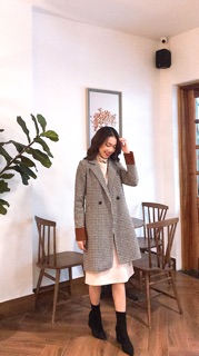 Áo dạ kẻ kèm đai ( giá đã sale)