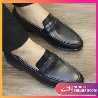 Giày lười da bóng nam giá rẻ -tăng chiều cao 3cm - giày tây nam không dây da bò thật đế cao su - bảo hành 12 tháng
