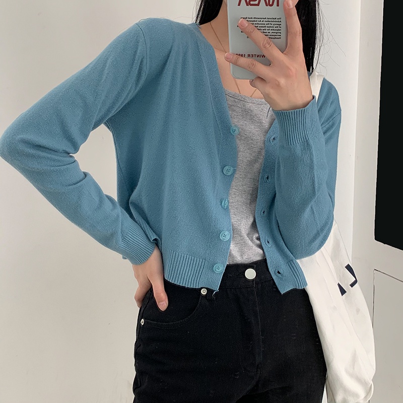 Áo khoác Cardigan Len đan mỏng Dài tay Ulzzang Hàn Quốc Áo Cardigan nữ Tay dài Thời trang