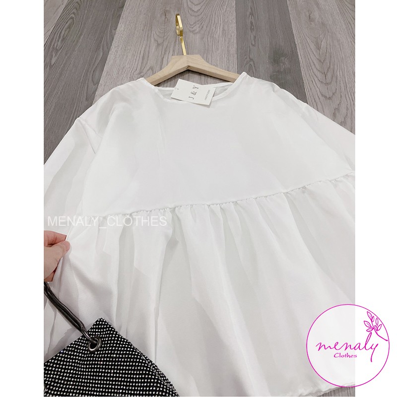 Áo kiểu babydoll trắng nữ tay phồng A03, mẫu áo sơ mi kiểu xuông babydoll kiểu dáng dễ thương, thích hợp mọi vóc dáng