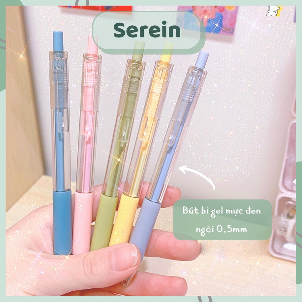 Bút bi bấm mực đen SEREIN, bút bi cute ngòi 0.5mm mực gel tiện dụng văn phòng phẩm phong cách Hàn Quốc