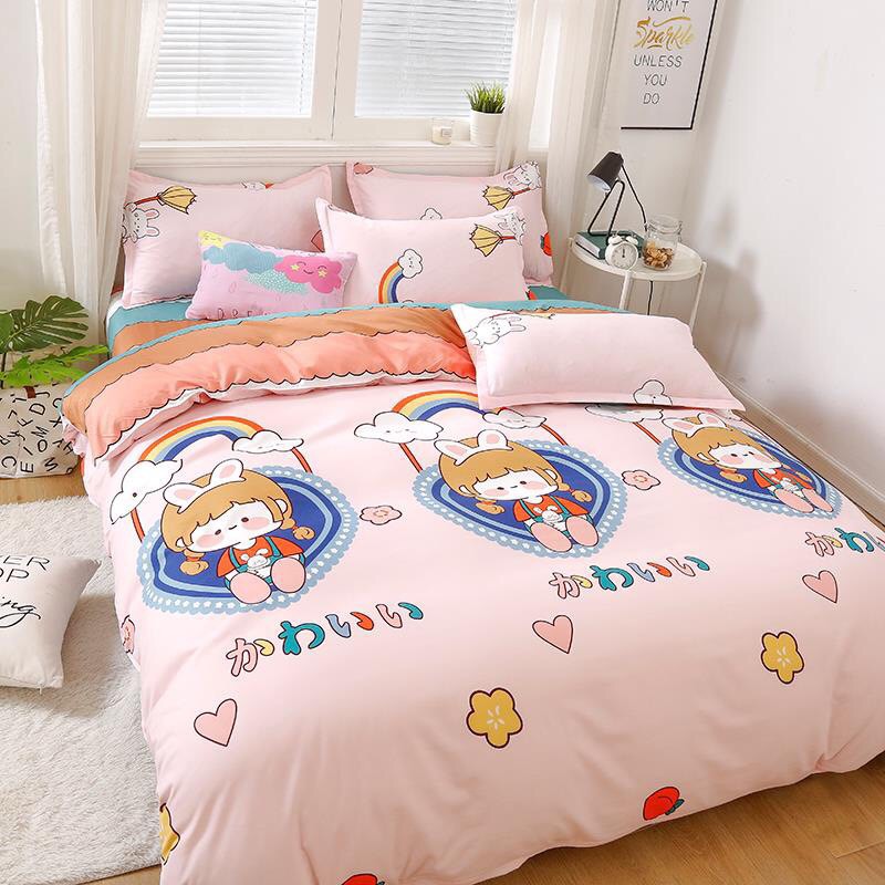 Set 4 Món Chăn Ga Gối Poly Cotton Nhập Hàng Cao Cấp Mẫu BÉ TRÁI TIM HỒNG