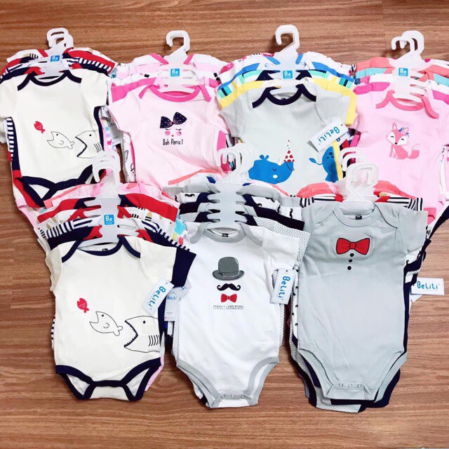 SÉT 5 BODY SUIT BELITI XUẤT MỸ CHO BÉ TRAI BÉ GÁI TTS197