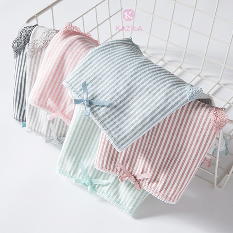 Quần lót nữ cotton cao cấp kẻ sọc ren đùi gắn nơ, quần xì nữ co giãn 4 chiều thoáng khí Kazila QLH6 | BigBuy360 - bigbuy360.vn