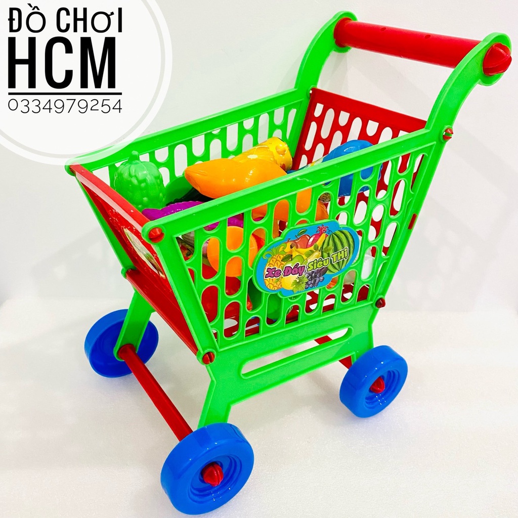 [GỒM CẢ TRÁI CÂY] Đồ chơi túi xe đẩy siêu thị CAO 38CM dành cho bé thích nấu ăn, nhà bếp, cắt thái hoa quả, đồ hàng 0264