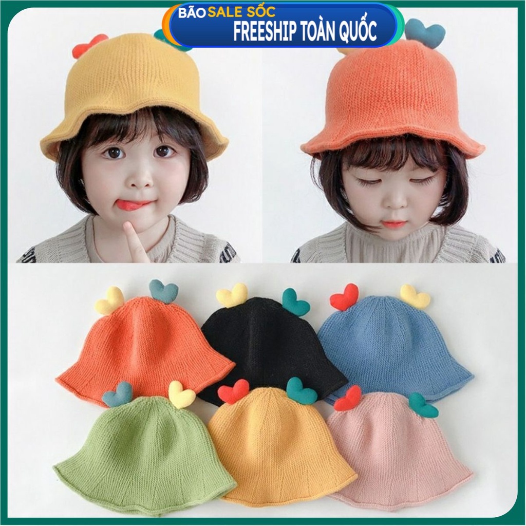 PVN18475 Mũ len thời trang mùa đông phối tim 3d cho bé T2 .