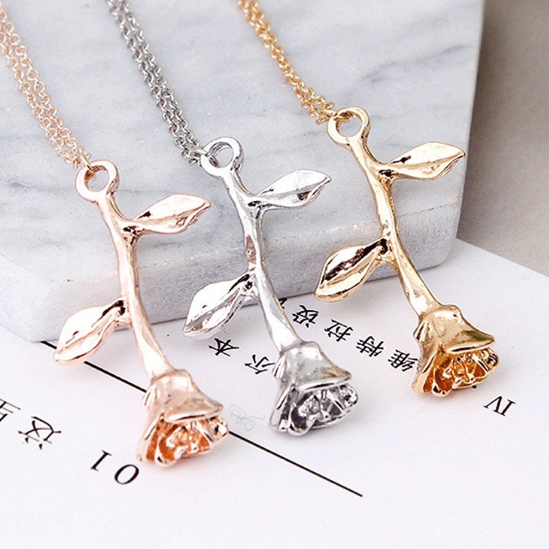 Dây chuyền hợp kim mặt hình cành hoa hồng thời trang cho nữ