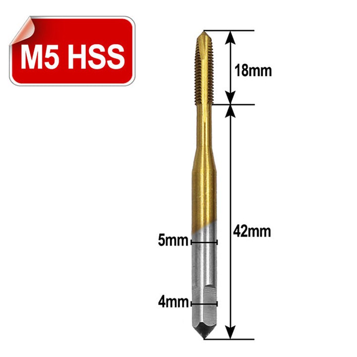 Mũi khoan taro ren ❤️FREESHIP❤️ Bộ 5 mũi taro ren trong M3-M8 phủ Titanium - mũi khoan tạo ren