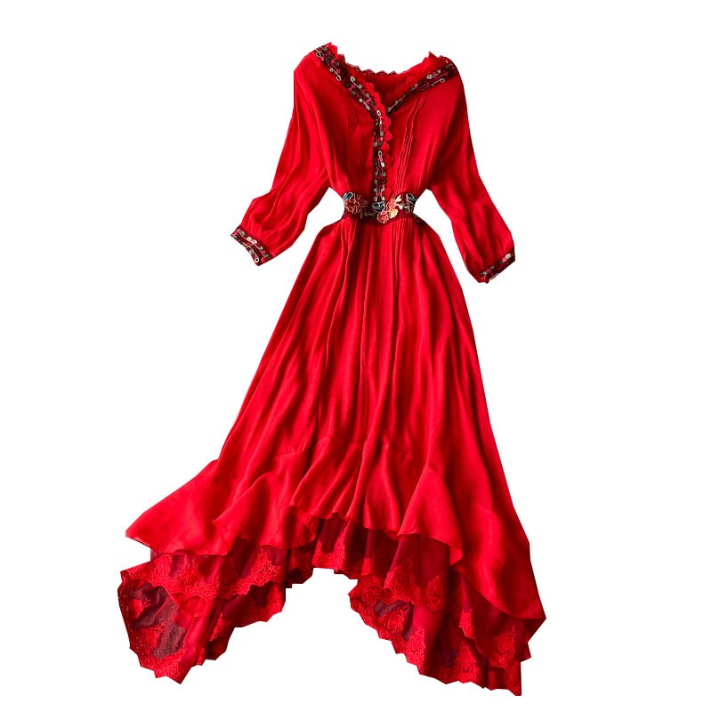 Vát matxi tay loe form xòe rộng phối ren bên trong, hàng thiết kế bohemian boho | BigBuy360 - bigbuy360.vn