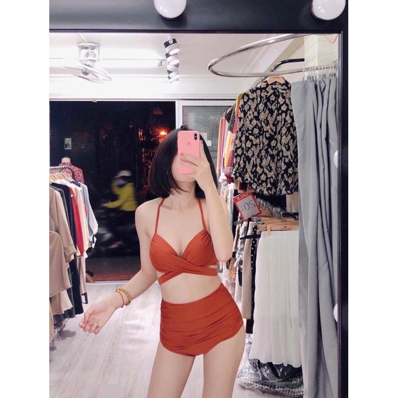 Bikini bộ bơi đồ bơi nữ gọng chéo nâng ngực quần cạp cao EVA GCQN