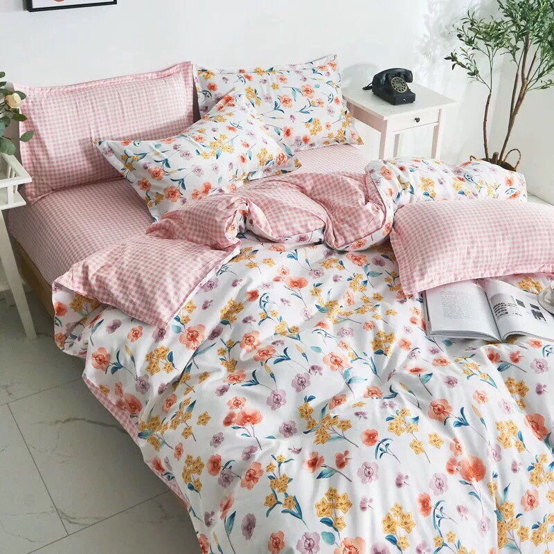 Bộ chăn ga Cotton Poly chăn ga Hàn Quốc xả kho đủ size miễn phí bo chun