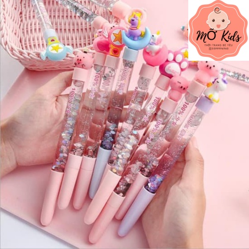 Bút bi nước cao cấp hình con vật cute lạ mắt phối thân bút kim tuyến lung linh Mokids