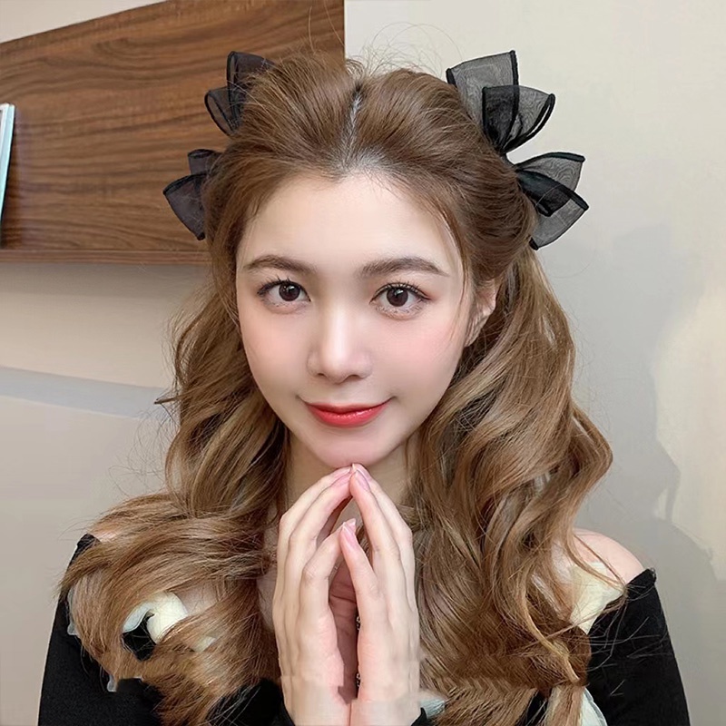 ✨✨Kẹp Tóc Nơ Lưới Ba Chiều Màu Đen Phong Cách Lolita Dành Cho Bạn Nữ