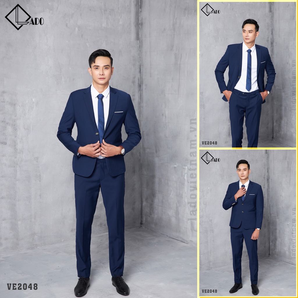 Bộ Vest 2 cúc màu Xanh Navy vải mỏng co giãn nhẹ LADO 2048