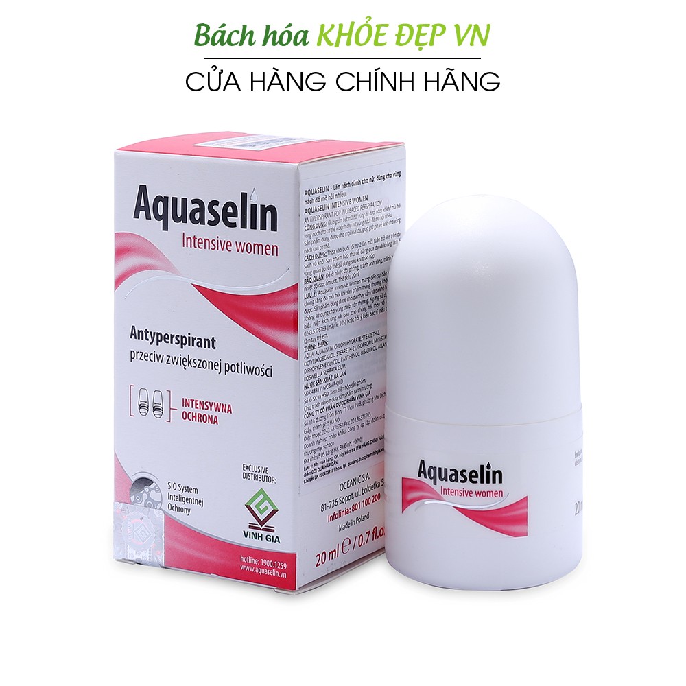 Aquaselin intensive women 20ml Lăn khử mùi không mùi cho nữ mồ hôi nách nhiều
