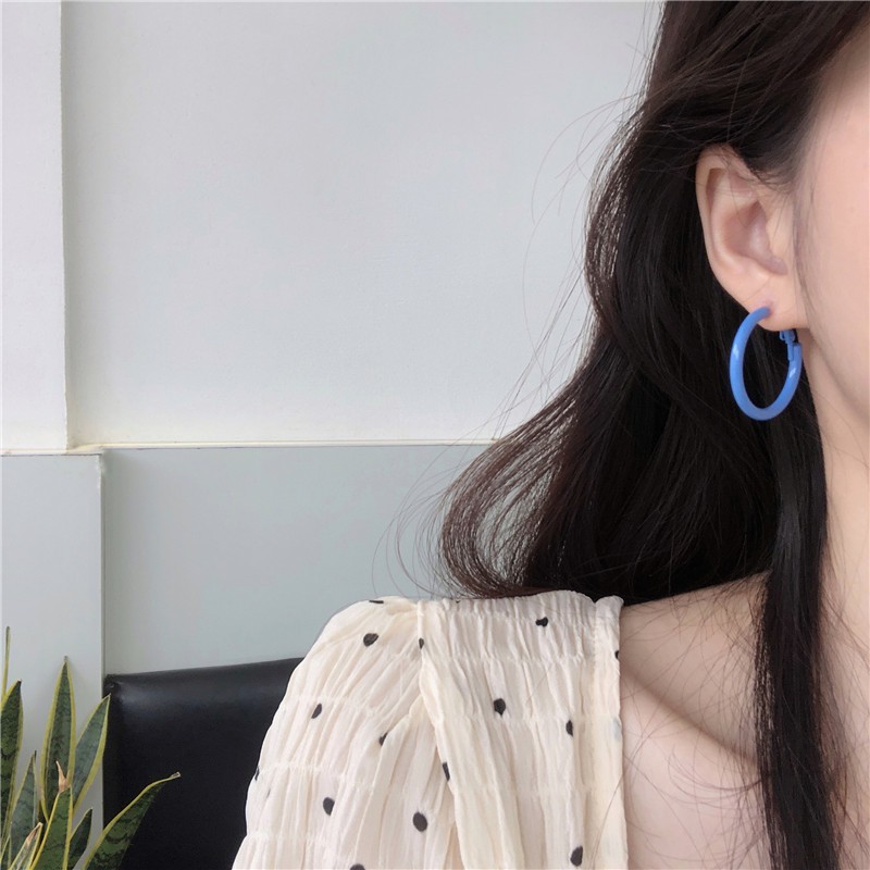 The Bleu | Bông tai khuyên tròn màu sắc mùa hè đi biển xanh da trời, tím phong cách Hàn Quốc chốt bạc 925 - E48