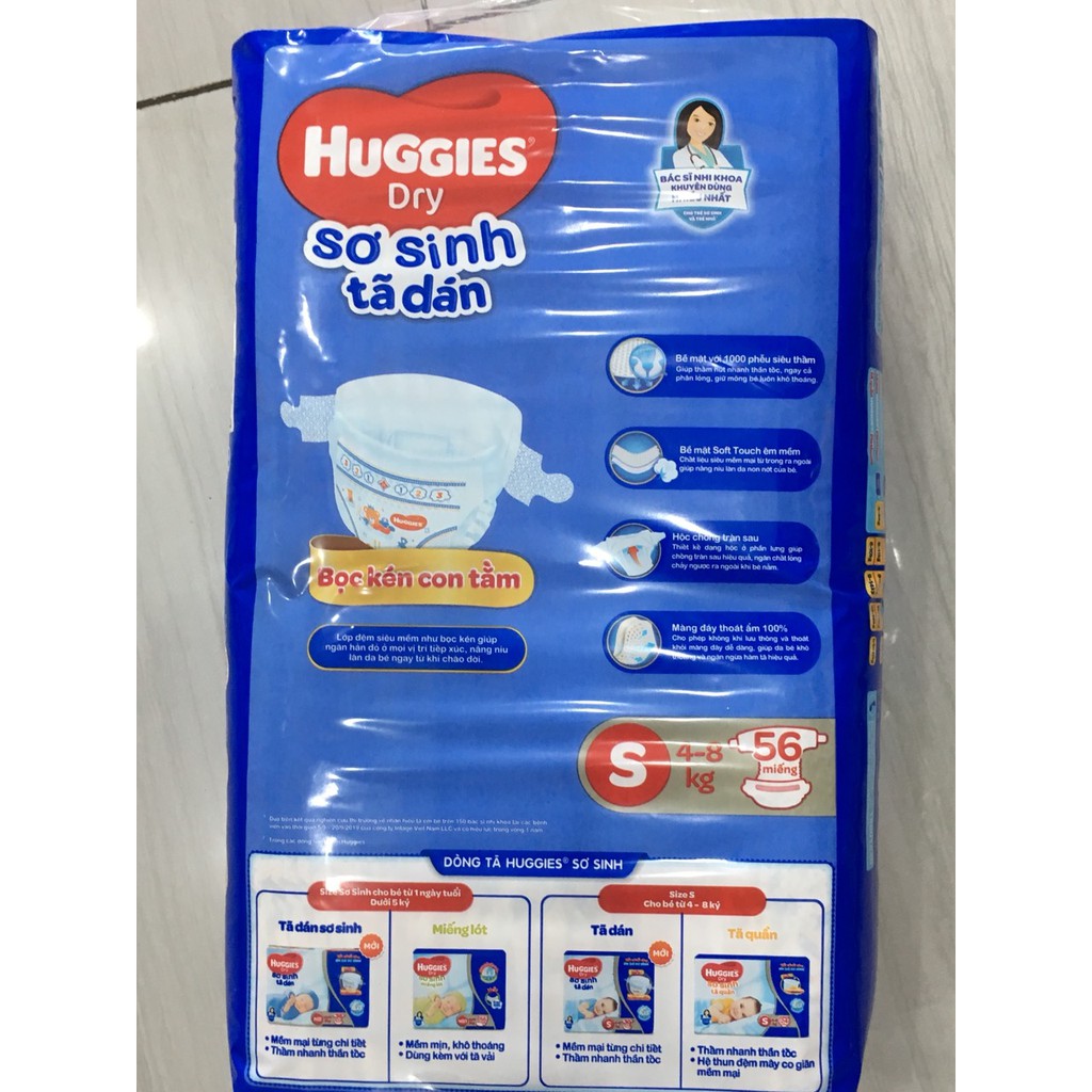 [Chính Hãng Giá Tốt Cộng] Tã Dán Huggies Size S 56+6 - S88+8 miếng Cho Bé 4 - 8kg